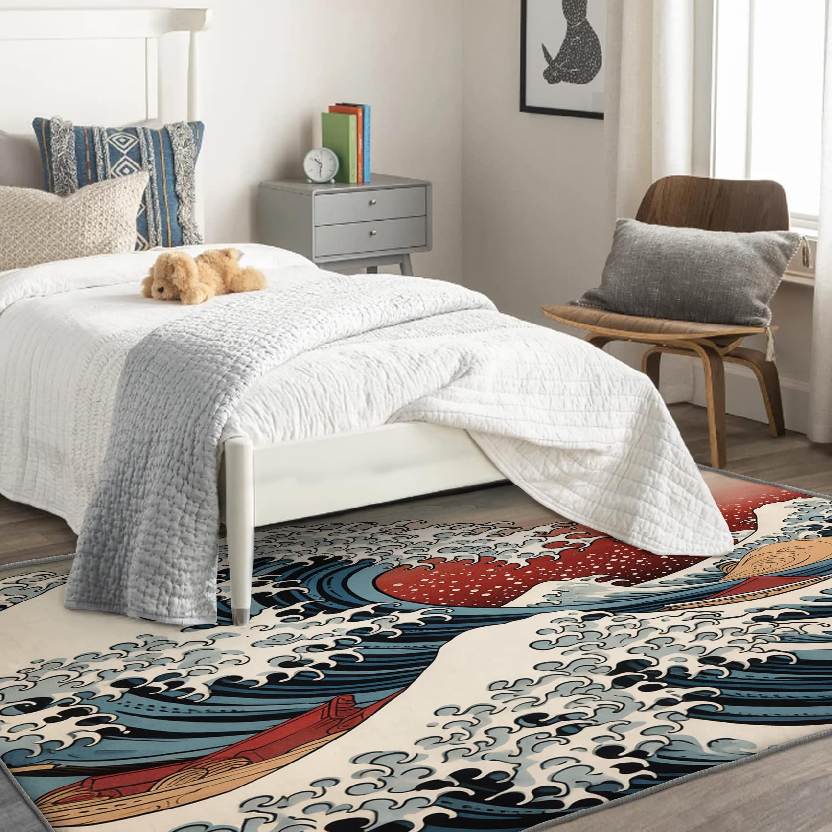 Japanese Wave 2x3 Rugs for Entryway Bedroom Living Room, Kanagawa